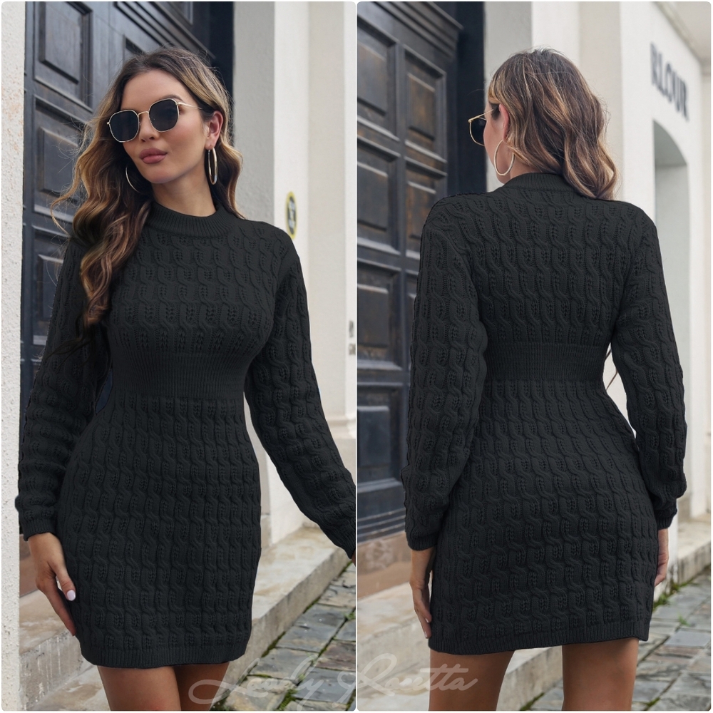 Black Cable-Knit Sweater Dress
